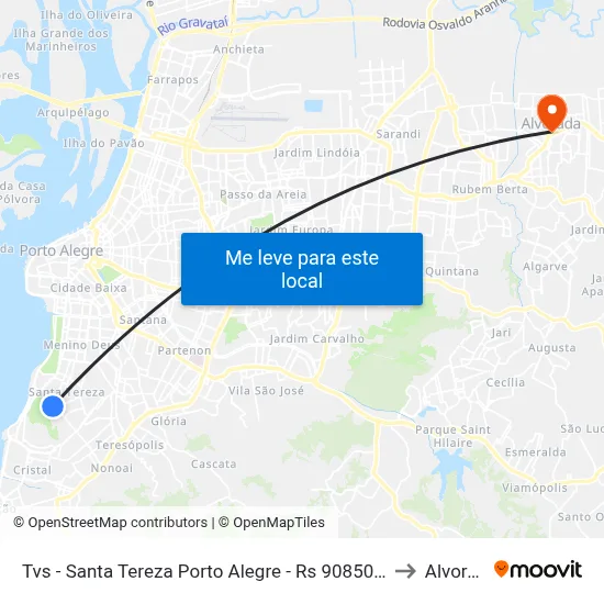 Tvs - Santa Tereza Porto Alegre - Rs 90850-250 Brasil to Alvorada map