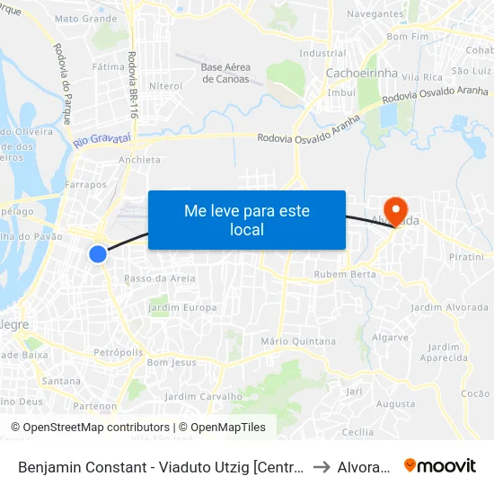 Benjamin Constant - Viaduto Utzig [Centro] to Alvorada map