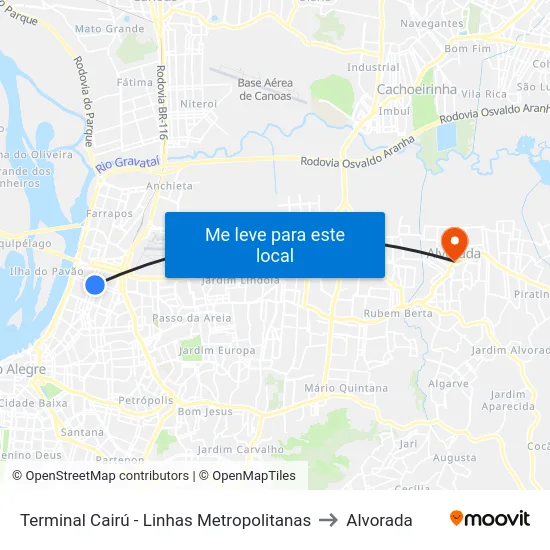 Terminal Cairú - Linhas Metropolitanas to Alvorada map