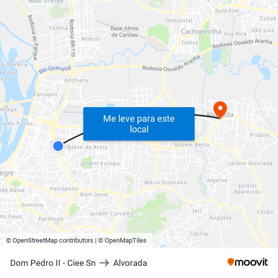 Dom Pedro II - Ciee Sn to Alvorada map