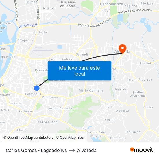 Carlos Gomes - Lageado Ns to Alvorada map