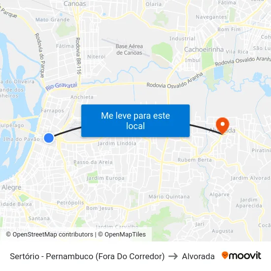 Sertório - Pernambuco (Fora Do Corredor) to Alvorada map