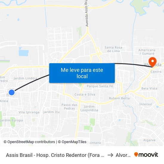 Assis Brasil - Hosp. Cristo Redentor (Fora Do Corredor) to Alvorada map