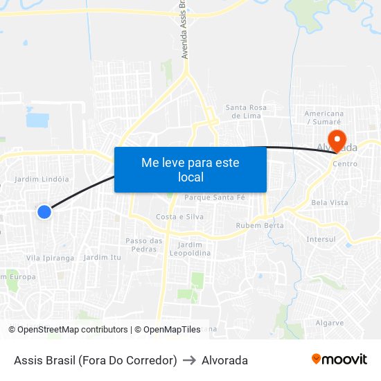 Assis Brasil (Fora Do Corredor) to Alvorada map