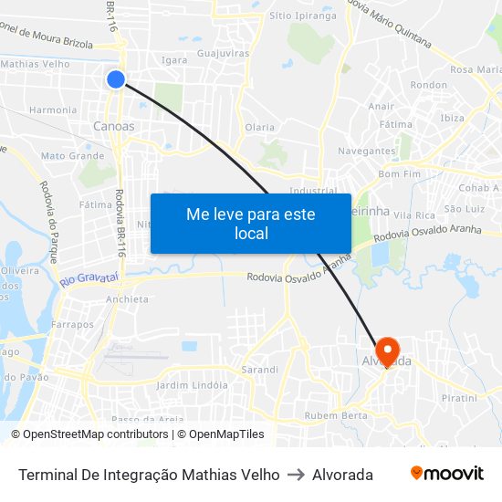 Terminal De Integração Mathias Velho to Alvorada map