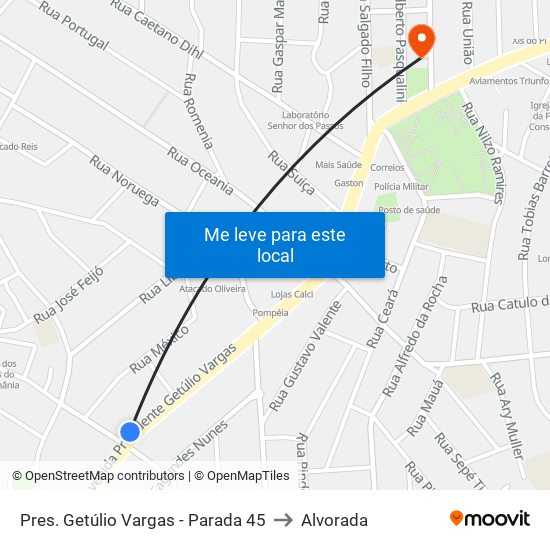 Pres. Getúlio Vargas - Parada 45 to Alvorada map
