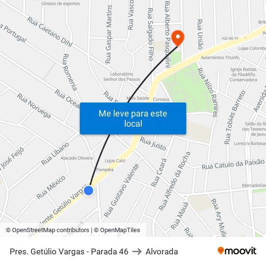 Pres. Getúlio Vargas - Parada 46 to Alvorada map