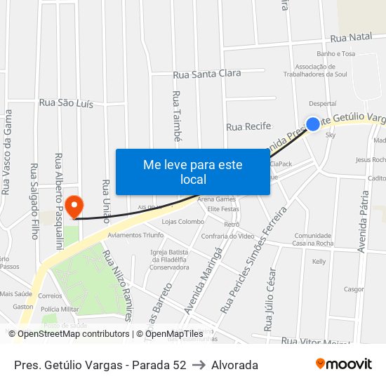 Pres. Getúlio Vargas - Parada 52 to Alvorada map