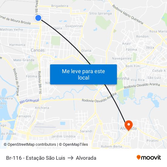 Br-116 - Estação São Luis to Alvorada map