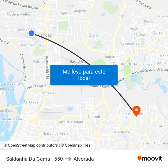 Saldanha Da Gama - 550 to Alvorada map