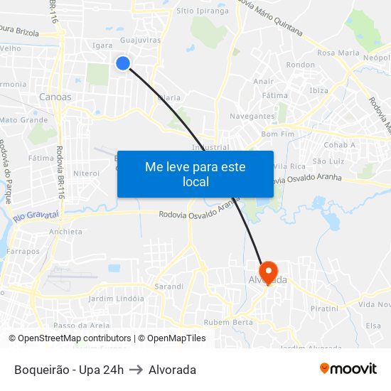 Boqueirão - Upa 24h to Alvorada map