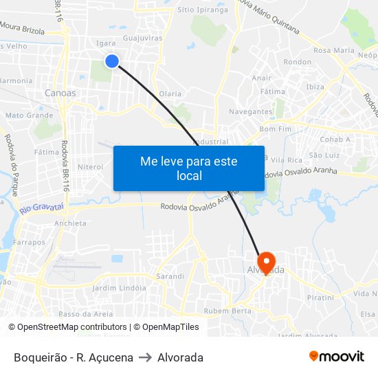 Boqueirão - R. Açucena to Alvorada map