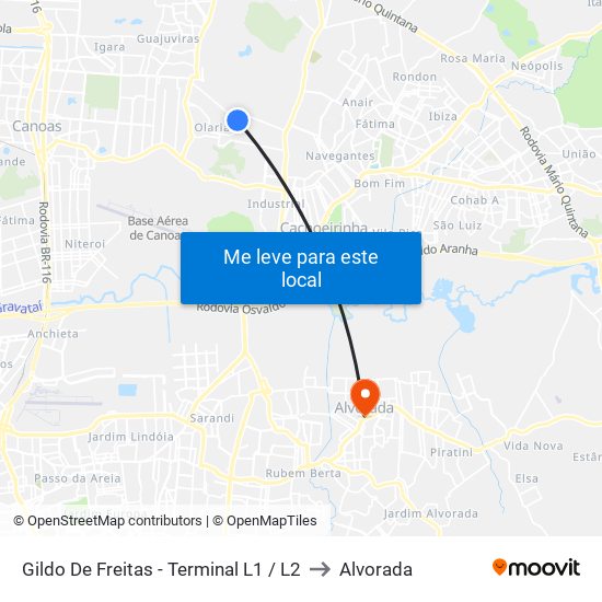 Gildo De Freitas - Terminal L1 / L2 to Alvorada map