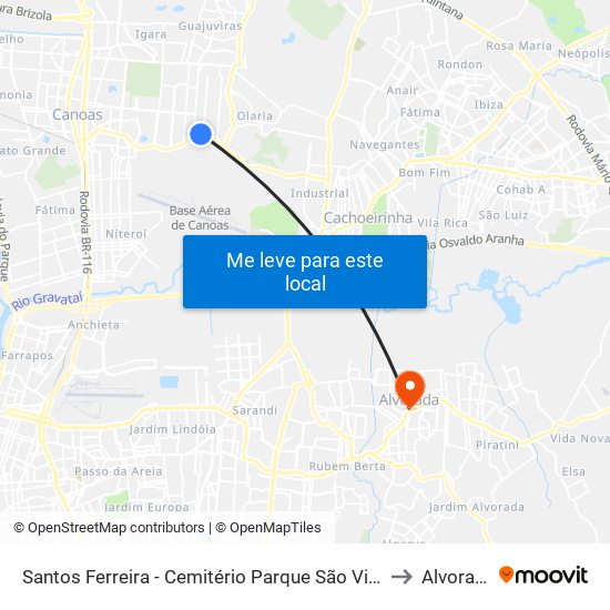 Santos Ferreira - Cemitério Parque São Vicente to Alvorada map