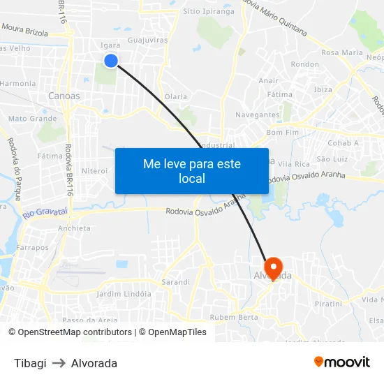 Tibagi to Alvorada map
