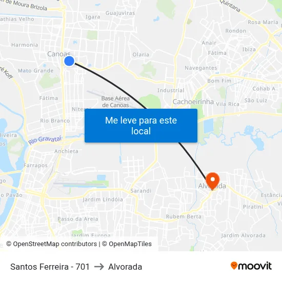 Santos Ferreira - 701 to Alvorada map