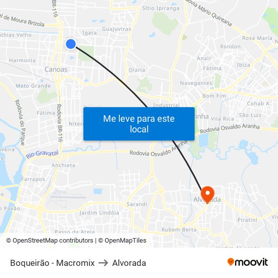 Boqueirão - Macromix to Alvorada map