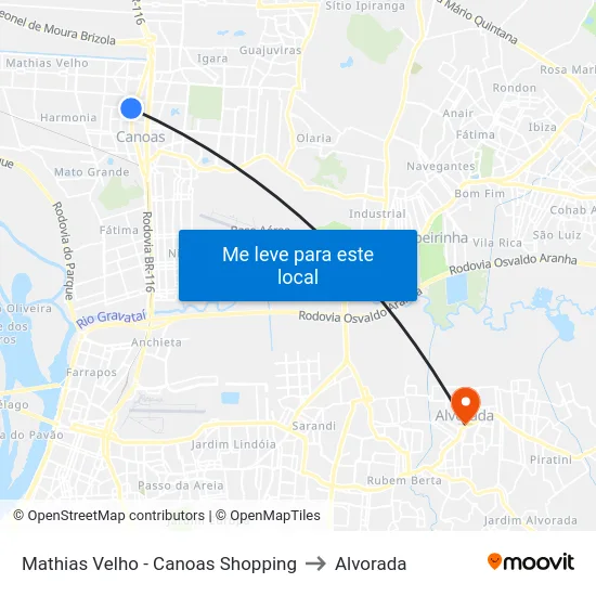 Mathias Velho - Canoas Shopping to Alvorada map
