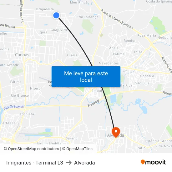 Imigrantes - Terminal L3 to Alvorada map