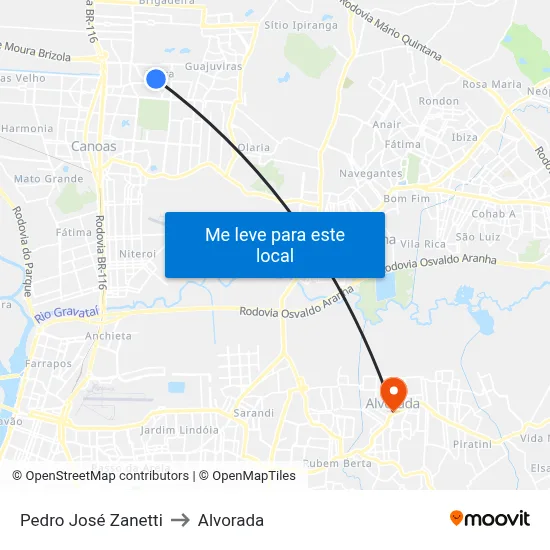 Pedro José Zanetti to Alvorada map