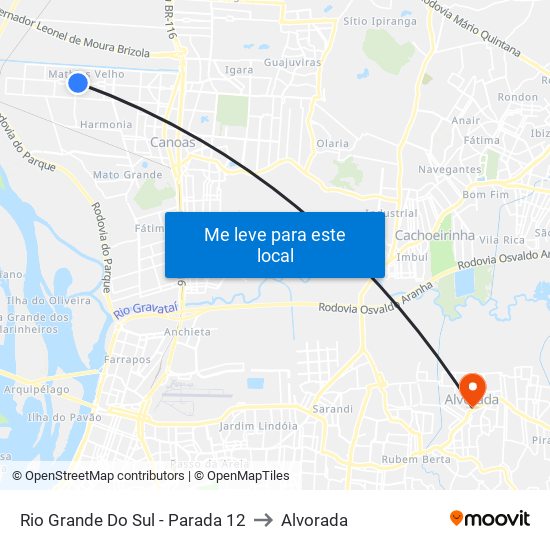 Rio Grande Do Sul - Parada 12 to Alvorada map