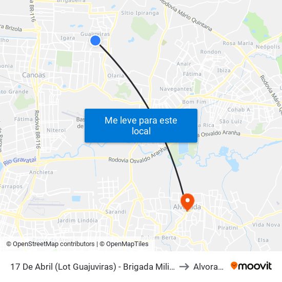 17 De Abril (Lot Guajuviras) - Brigada Militar to Alvorada map