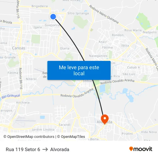 Rua 119 Setor 6 to Alvorada map