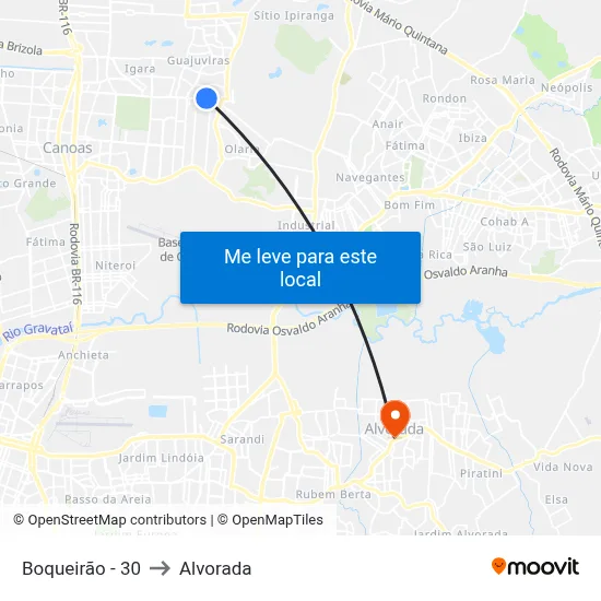Boqueirão - 30 to Alvorada map