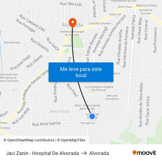 Jaci Zanin - Hospital De Alvorada to Alvorada map