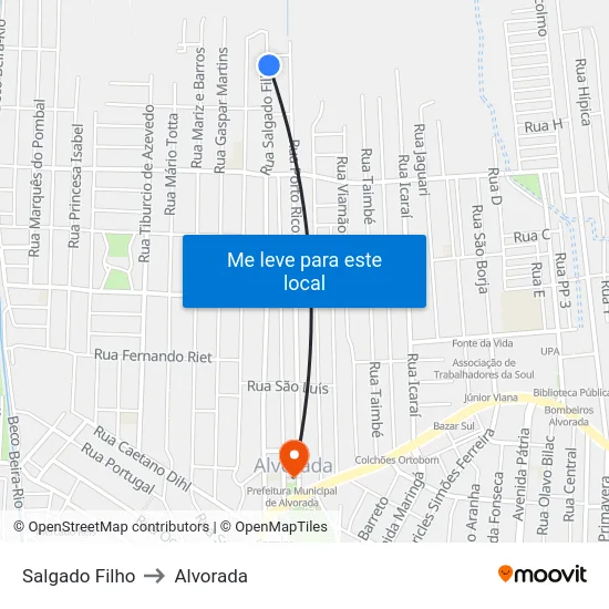 Salgado Filho to Alvorada map