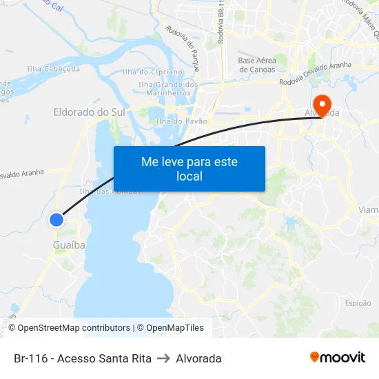 Br-116 - Acesso Santa Rita to Alvorada map