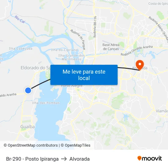 Br-290 - Posto Ipiranga to Alvorada map