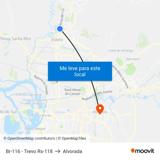 Br-116 - Trevo Rs-118 to Alvorada map