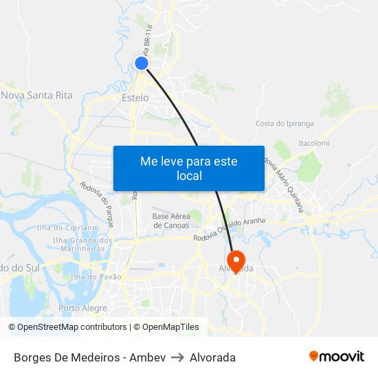 Borges De Medeiros - Ambev to Alvorada map
