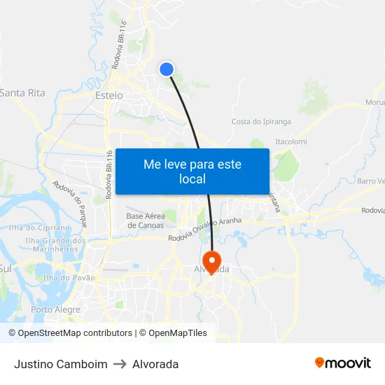 Justino Camboim to Alvorada map