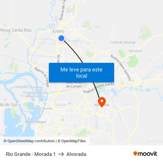 Rio Grande - Morada 1 to Alvorada map