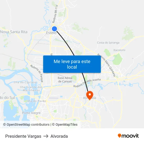 Presidente Vargas to Alvorada map