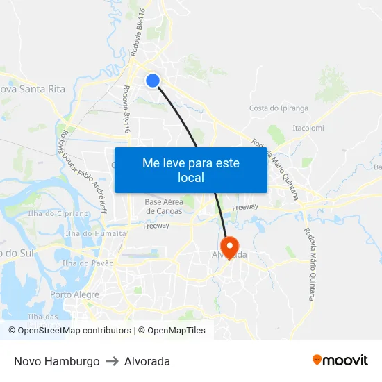 Novo Hamburgo to Alvorada map