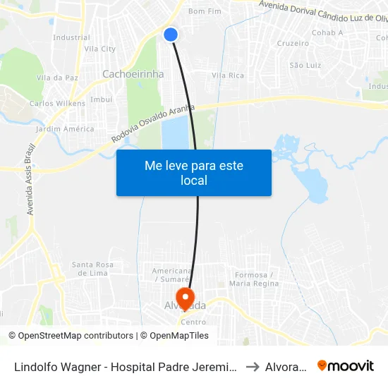 Lindolfo Wagner - Hospital Padre Jeremias to Alvorada map