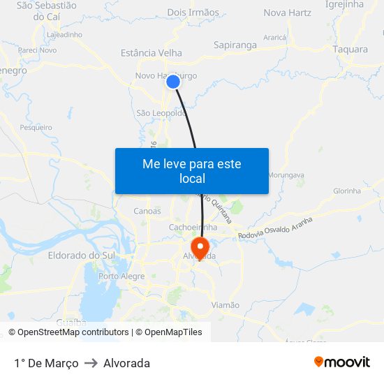 1° De Março to Alvorada map