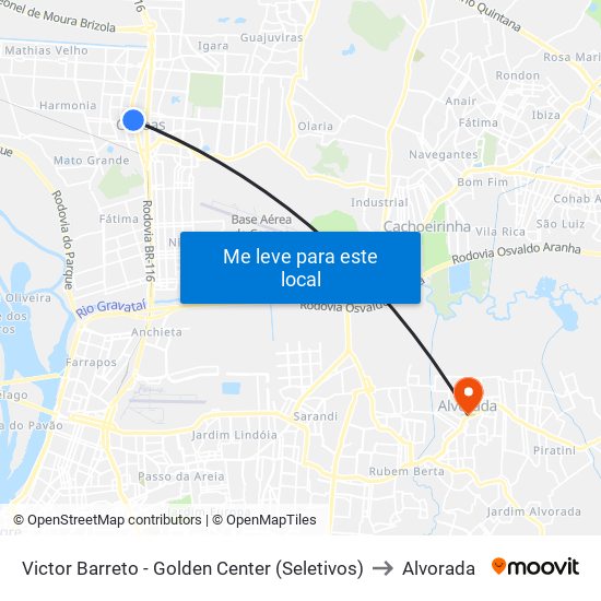 Victor Barreto - Golden Center (Seletivos) to Alvorada map