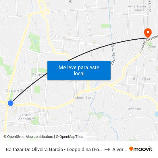 Baltazar De Oliveira Garcia - Leopoldina (Fora Do Corredor) to Alvorada map