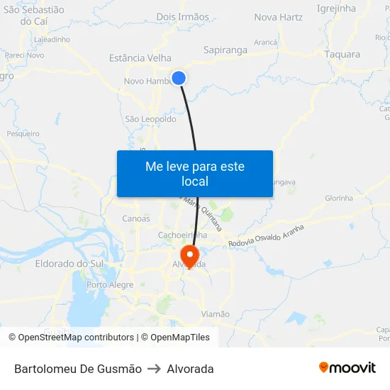 Bartolomeu De Gusmão to Alvorada map