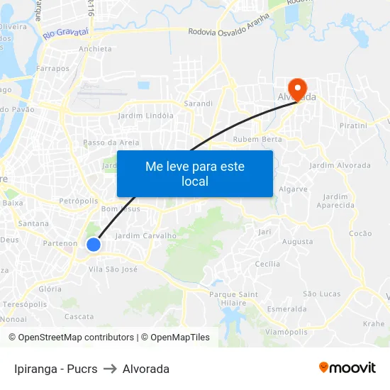 Ipiranga - Pucrs to Alvorada map