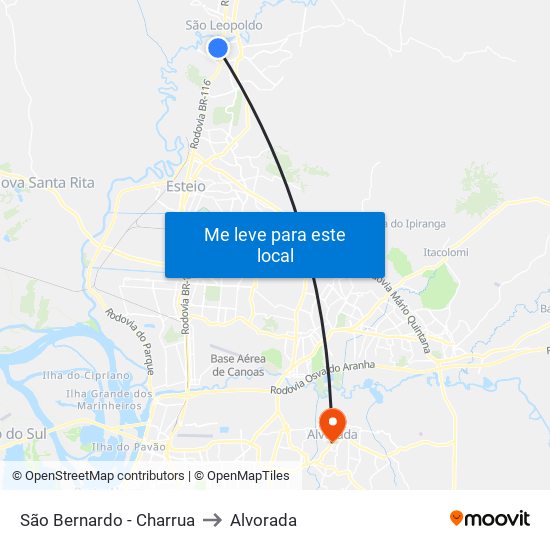 São Bernardo - Charrua to Alvorada map
