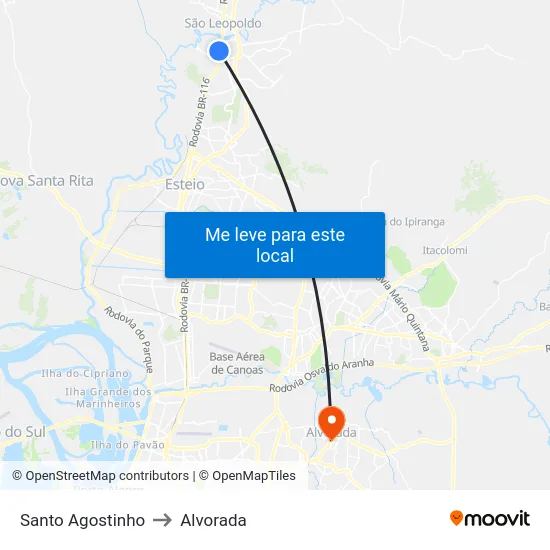 Santo Agostinho to Alvorada map