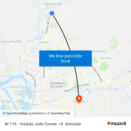 Br-116 - Viaduto João Correa to Alvorada map