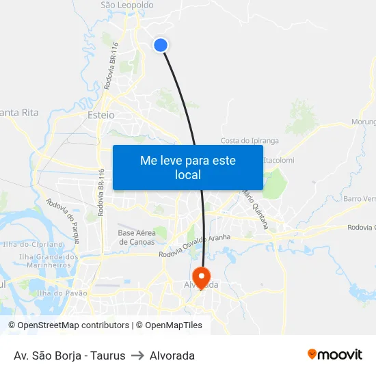 Av. São Borja - Taurus to Alvorada map