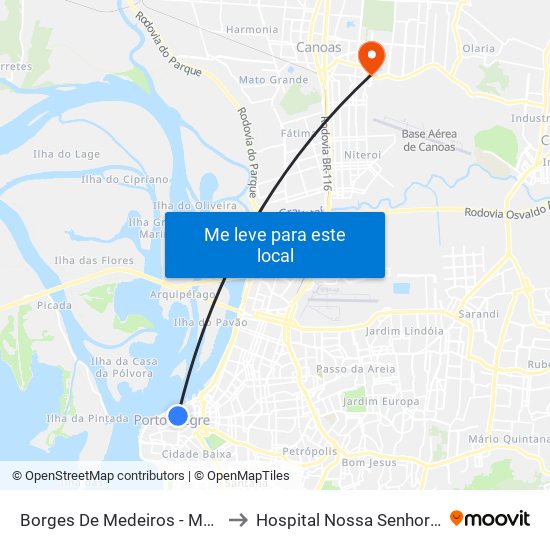 Borges De Medeiros - Mercado Público to Hospital Nossa Senhora Das Graças map