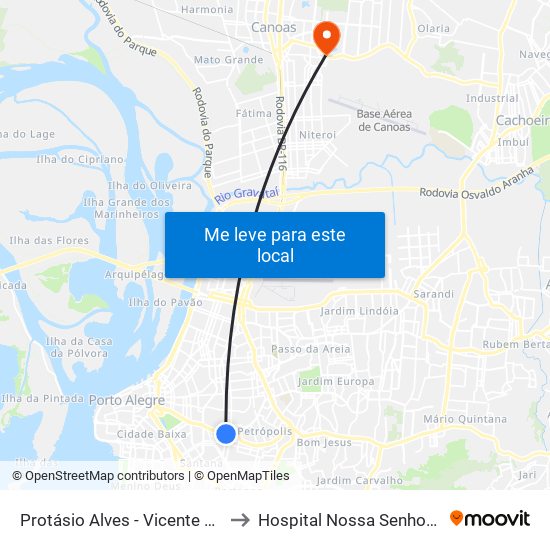 Protásio Alves - Vicente Da Fontoura Cb to Hospital Nossa Senhora Das Graças map